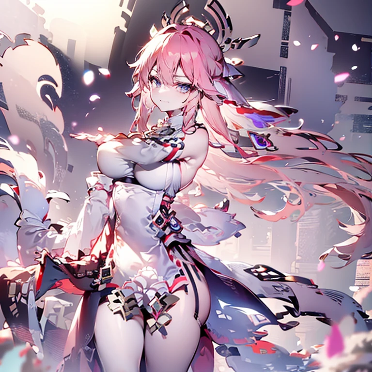 ((masterpiece, best quality)), Epic battlefield atmosphere,Delicate face,Succubus,Halo,whole body,Standing picture,Perfect body proportions,Double ponytail hairstyle,Beautiful pink eyes,Fantasy style,White background,transparent,Sexy Lingerie,Lace,NUDE
