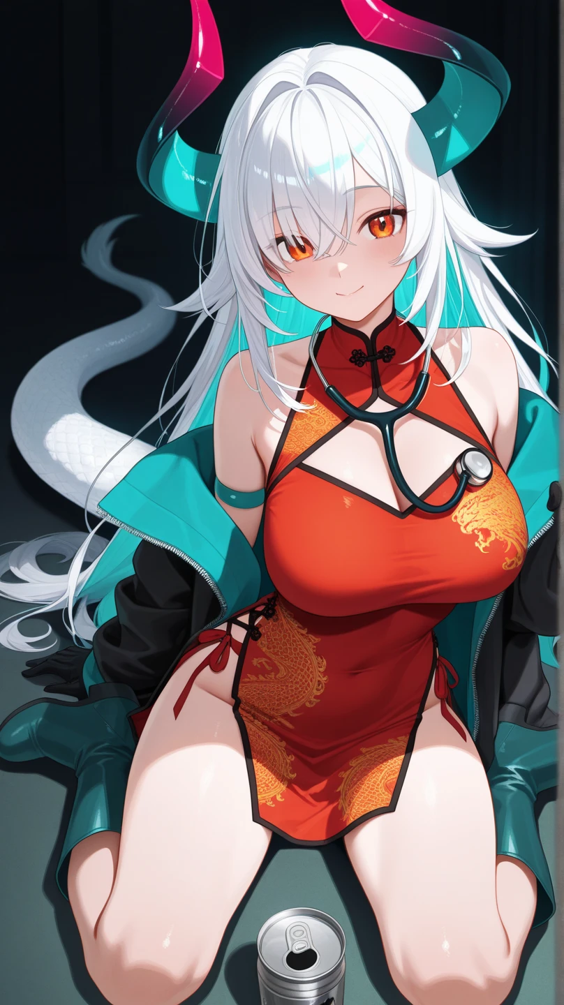1girl, bright, silver-white hair, long hair,, red eyes, autumn leaf motif, multicolored hair, saleme, head mask, side lights, light particles, wallpaper, big, plump, idol, swimsuit, loose, fluffy, quiet, smile, gentle, clear, sexy