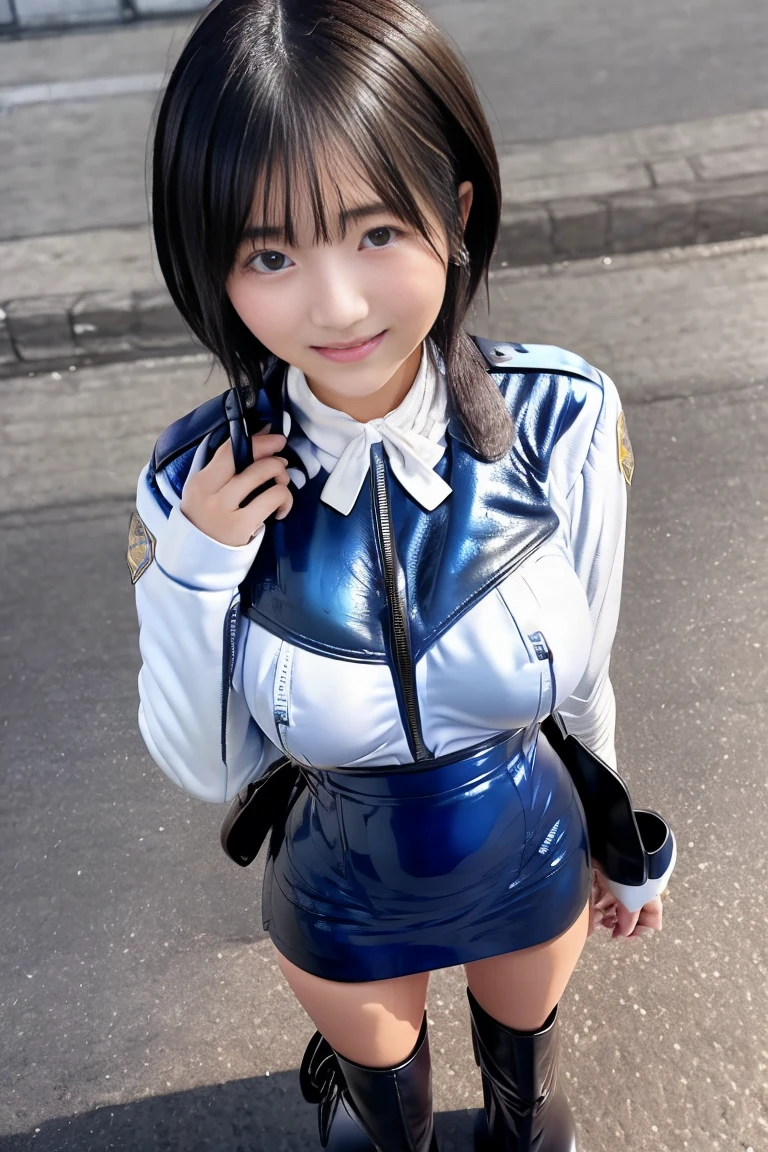 (8k、Raw photography、highest quality、masterpiece:1.2),(Black Hair、Dark Eyes:1.9),(:1.4)、View your audience,Viewed from the front,White skin,(School uniform style plug suit:1.6)、(Tight waist:1.6)、(Clothes that accentuate the shape of the breasts:1.0)、(Big Breasts :1.3)、Slim figure、Ultra-high resolution,beautiful,beautiful fece,(one person、No background:1.9),whole bodyボディー,Japanese women,(reality的:1.37)、Photon Mapping,reality、(Baby-faced and cute: 1.5)、(Cute Smile: 1.8)、(Round face: 1.8)、Radio City、Physically Based Rendering、Depth of field rally background、photograph, (I can see your knees、Thigh close-up:1.8),(Camel Toe:1.6),whole body、Great quality