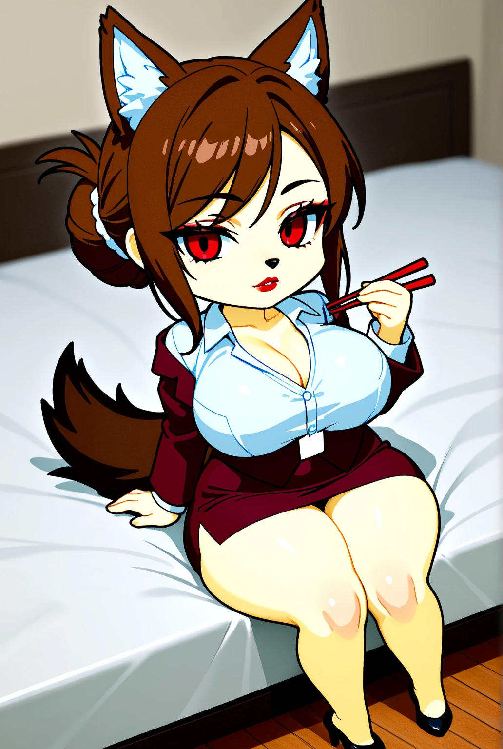 maekawa miku,nsfw,Cat ear,Red glasses,uniform,ass pov,1 boy, penis, breasts blowjob, paizuri, penis is between breasts, penis in breasts, breast squeeze, fellatio,like facial