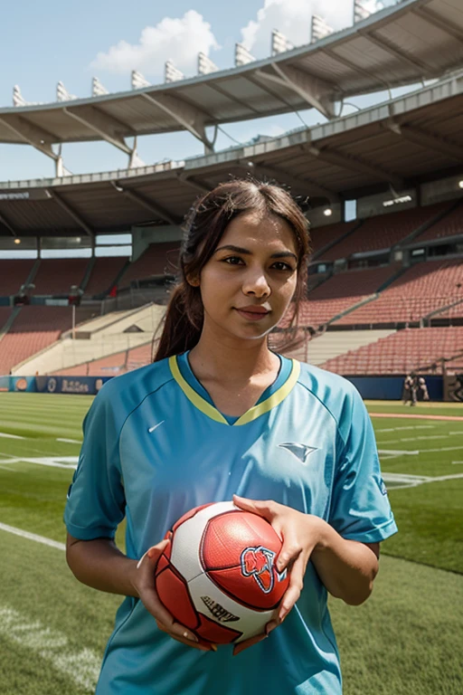 A hot indian woman in Soccer Jersey and tight shorts showing off her hot Figure in a locker Room