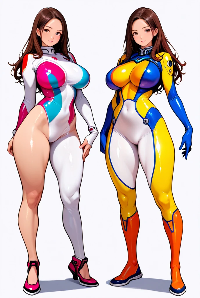 two women in white swimsuits posing for a picture, beautiful sci - fi twins, white and orange, large breasts size, white bra, two girls, sfw huge breasts, big breasts!, large breasts, orange and white, beautiful gemini twins, big breasts, posing together in bra, beautiful girls, modeling for dulce and gabanna, cute girls, symmetric!, extra long and extra thick cerise and ginger hair, ((erection under clothes)), (inflated bubble gum:0.8)
