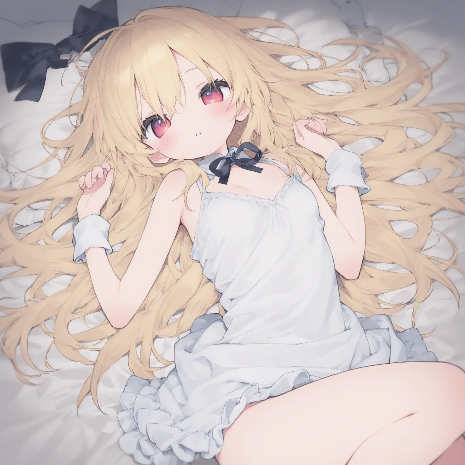 (((megami magazine))),(masterpiece)), ((top-quality)), (The ultra-detailliert), ((kawaii)), cute little, (Wonderful), ((ighly detailed)), 4K、 (8K), top-quality, (Beautiful fece),(((World-class quality))),(((blonde hair)))、 ighly detailed, hight resolution,、(((1人の女性)))、(((20yr old)))、(((Adult look))),((composition seen from below))、(((Looking down here))).Embarrassed expression、((rounded body))、((Plump)).(((On the red bed)))、((Detailed crotch)).((large udder))、((detailed thigh))、((perspiring))、((Drooping liquid))、(((Breast milk out of the))),(((open one's legs))).(((crouching down)))、(((Emphasis on the crotch)))、(((Crotch bite)))、(((White liquid between the breasts)))、(((Black Dress)))、(((White lace panties)))、((Putting out the chest))、(((Pretty small eyes))),((inside in room))、(((Yellowed dirty panties)))、(((Pose astride on screen)))、Focus on the crotch