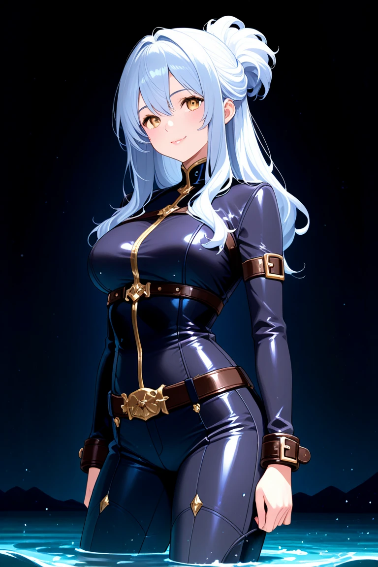 （（（Highest quality、first class、masterpiece、Normal body、8k、Detailed face、Ultra-precision、normal hand、Normal refer to、５refer to、Highest）））、Eternal Frail、Silver Hair、Long Hair、kind、clear、pure、A blue suit that reveals a cleavage、Navy blue shorts、"SD Gundam G Generation"、cockpit、Pilot Suit、Pilot、Beam Rifle sniping、shooting