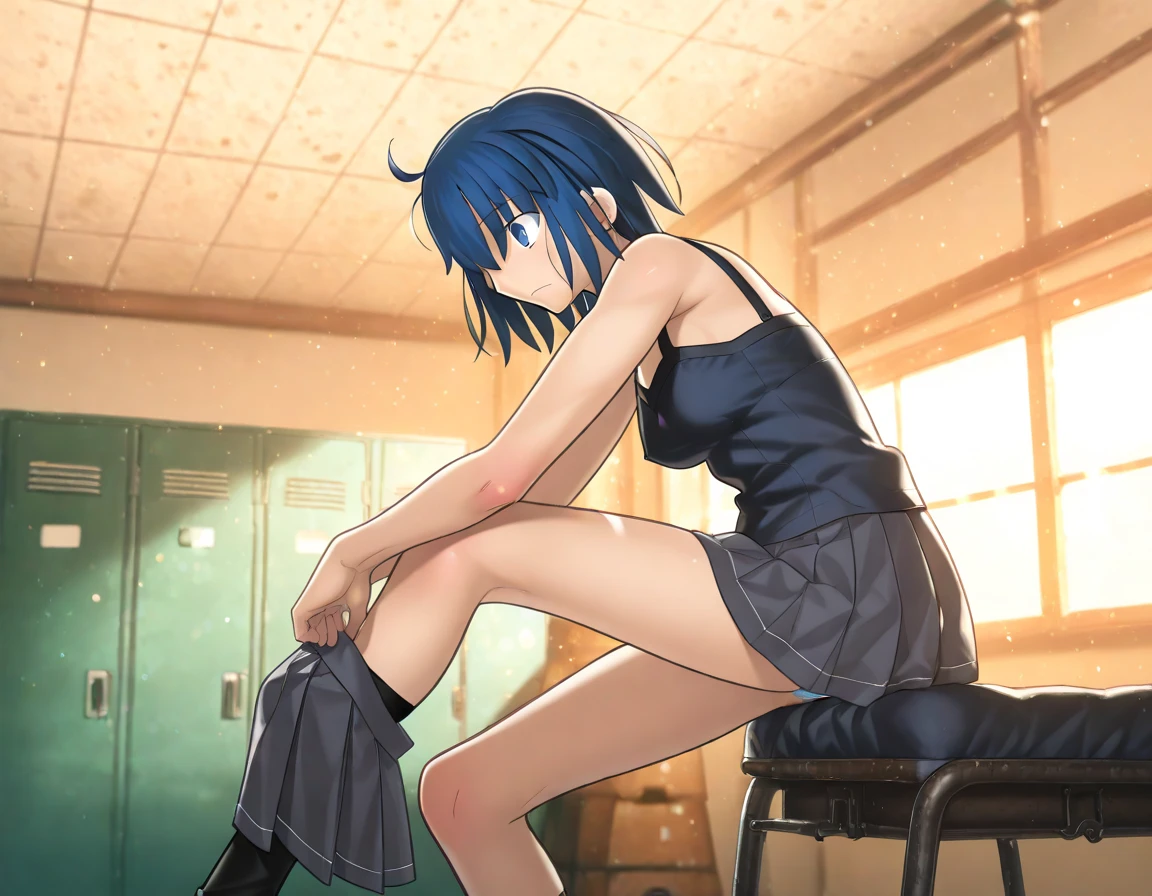 Ryo Yamada,The original, (Sit at a classroom desk:1.4),(Very clear,HD,detailed:1.3),Bright Light,Looking at the audience,(illustration: 1.1),beautiful, (Taking off clothes:1.5),(best quality), (masterpiece: 1.1),(is undressing:1.3), Slender legs,(White lining, Dark blue pleated skirt),(Black stockings:1.3),Black leather shoes,Short navy blue hair, Golden eyes,(Beautiful clear background: 1.25), (非常detailed CG Unity 8k 壁纸: 1.1), 1 girl, Right side bangs,Left side air bangs, Stunningly innocent symmetrical face, shirt, sentiment,(Pure face_V1:0.7),(wet clothing:1.3),(visible nipples:1.1),(no underwears:1.1)