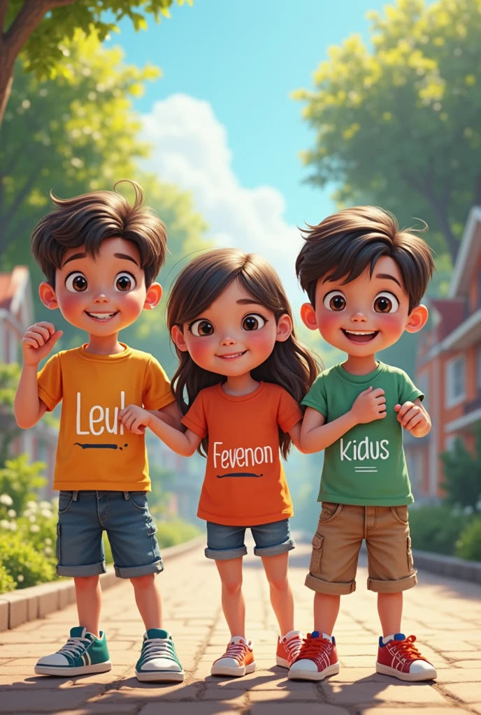 boy T girl D and a boy A with matching letter shirts