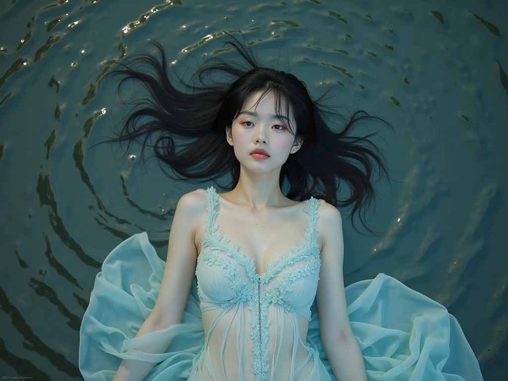 colorful, sea of flower, Ninagawa Mika style, tradition girl lying in water, at center of the frame, dappled sunshine, hands on chest, white cloth, wet cloth, wet face, wet hair, disire ::1.5 , shy, look aside, strong emotions, cinematic light, fuji film, super wild shot, low angle shot ::1.5 , very rich color background, separate background ::
Epic composition, extreme details, highly detailed,, ,ultra HD, Very Good quality
,magical effect , Photorealistic. photographic, fine texture, photorealistic,Ultra Realistic, High quality, Highly detailed,majestic, dramatic lighting : Perfect composition, underwater compositio, the ocean. Theo water. Flora and fauna . Magic fishes. Glowing. Magic efect glitter on face