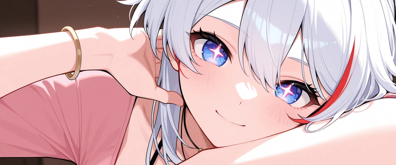 (Highest quality), (High resolution), (masterpiece), (Very detailed), Shiro \(no game No life\),Long Hair,Multicolored Hair,Hair between the eyes,Gradient Hair,Flat Chest,, Blue Archive Art Style, One Girl, Silky skin, Shiny skin, blush, desire, Heart pupil, Heavy breathing,(Micro Bikini), First Person View, (Dark Saturation), Love juice drips, Swimwear is see-through, In bed at night, Dark Room,Leaning over, Very close, Body to Body, Put your arms around someone's neck, to kiss, Delighted, from the front