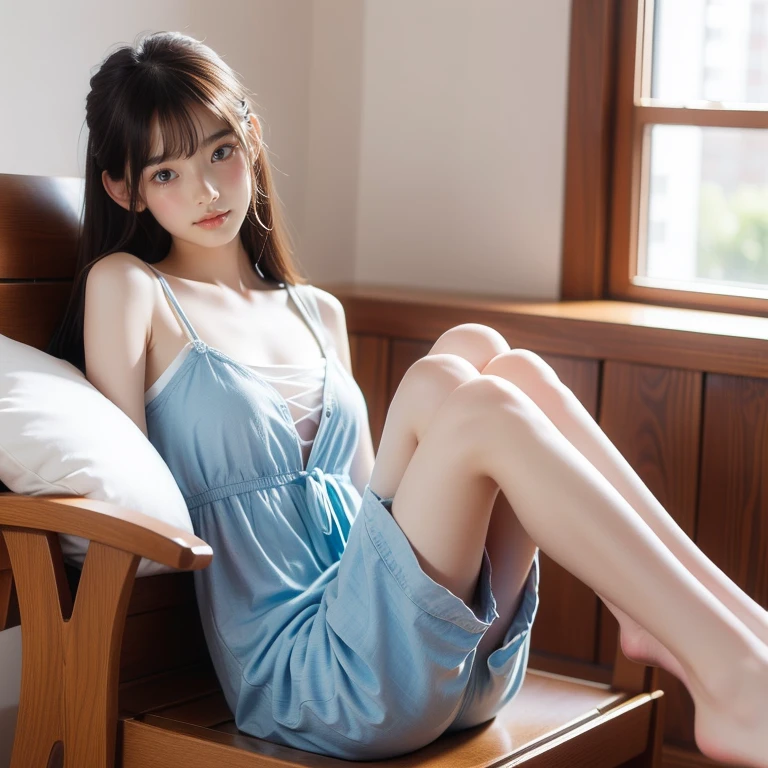 masterpiece, best quality, highres, 1girl, spread armpit <lora:spread_armpit_left:1> sitting, crossed legs