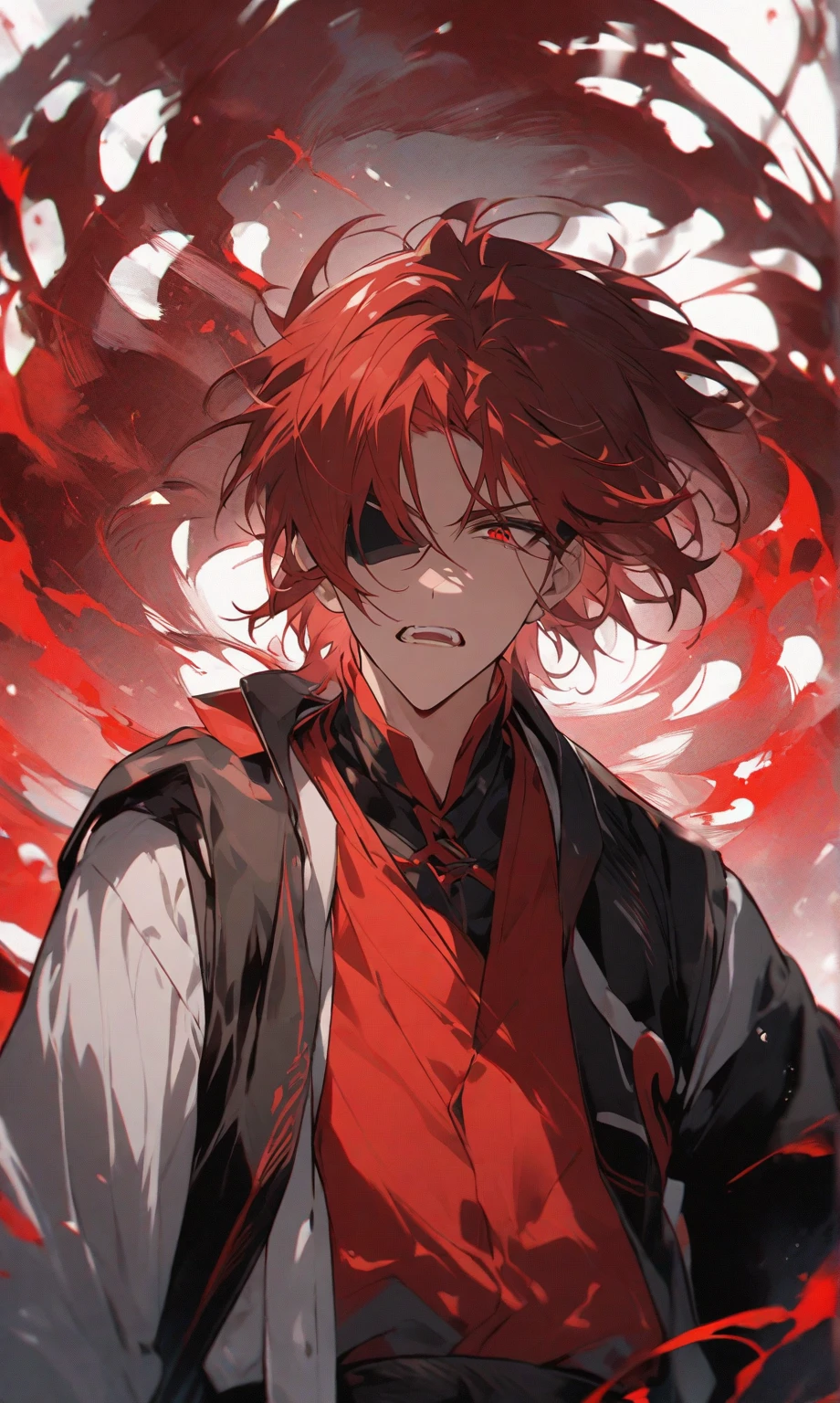 Cool handsome guy、Red Eyes、samurai、In combat、night、