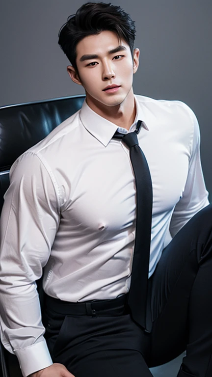 Handsome guy, 25 years old, master work, best picture quality, higher quality, high detail, super high resolution, 8k resolution, delicate facial features, boys, big muscles, tattoos, glowing eyes, short hair, hair details, , legs apart [[Look away, look to the side, emphasize homosexuality and pay attention to every detail , white tight transparent pants, open his white navy uniform you can see his chest muscle and six pack, wearing white navy hat, luxury cruise ship, sea, blue sky, flying birds ((((crotch bulge))))) real photos