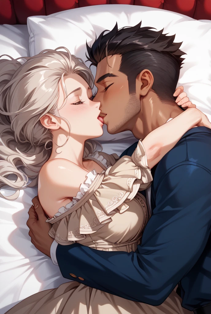 naked white woman with black man, kissing