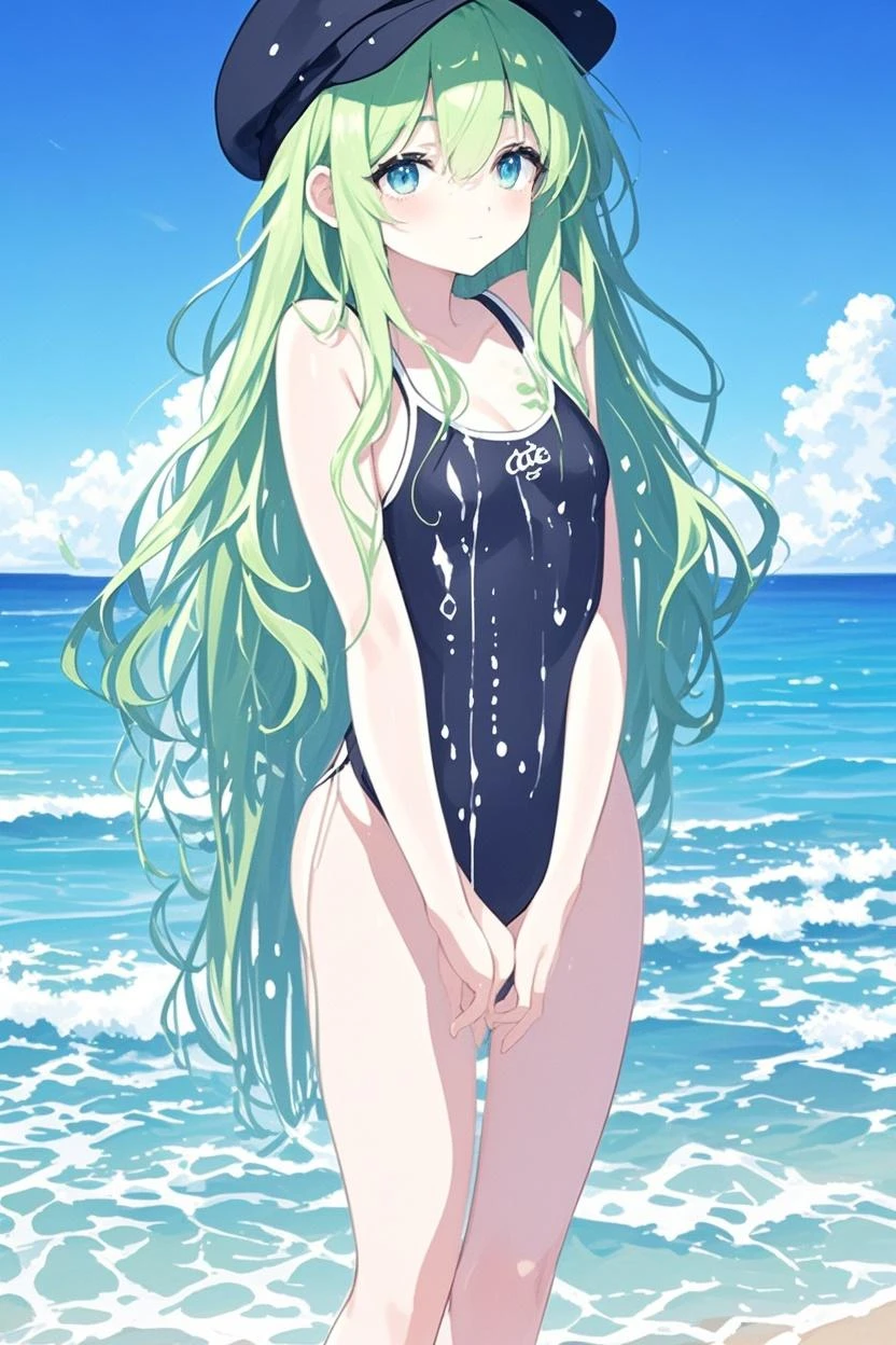Swimsuit Light green long straight hair 22 years old Adult sister Great style smile Directly facing universe space