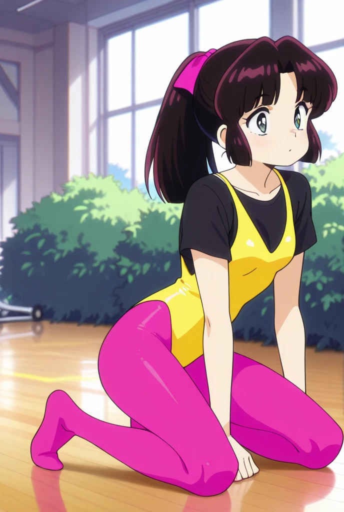 anime girl lying on floor in pink leotard, anime girl, anime girl squatting, cute anime girl rendering, anime style, smooth anime CG art, anime barbie in white stockings, beautiful anime girl squatting, realistic anime style, anime real, young anime girl, ecchi anime style