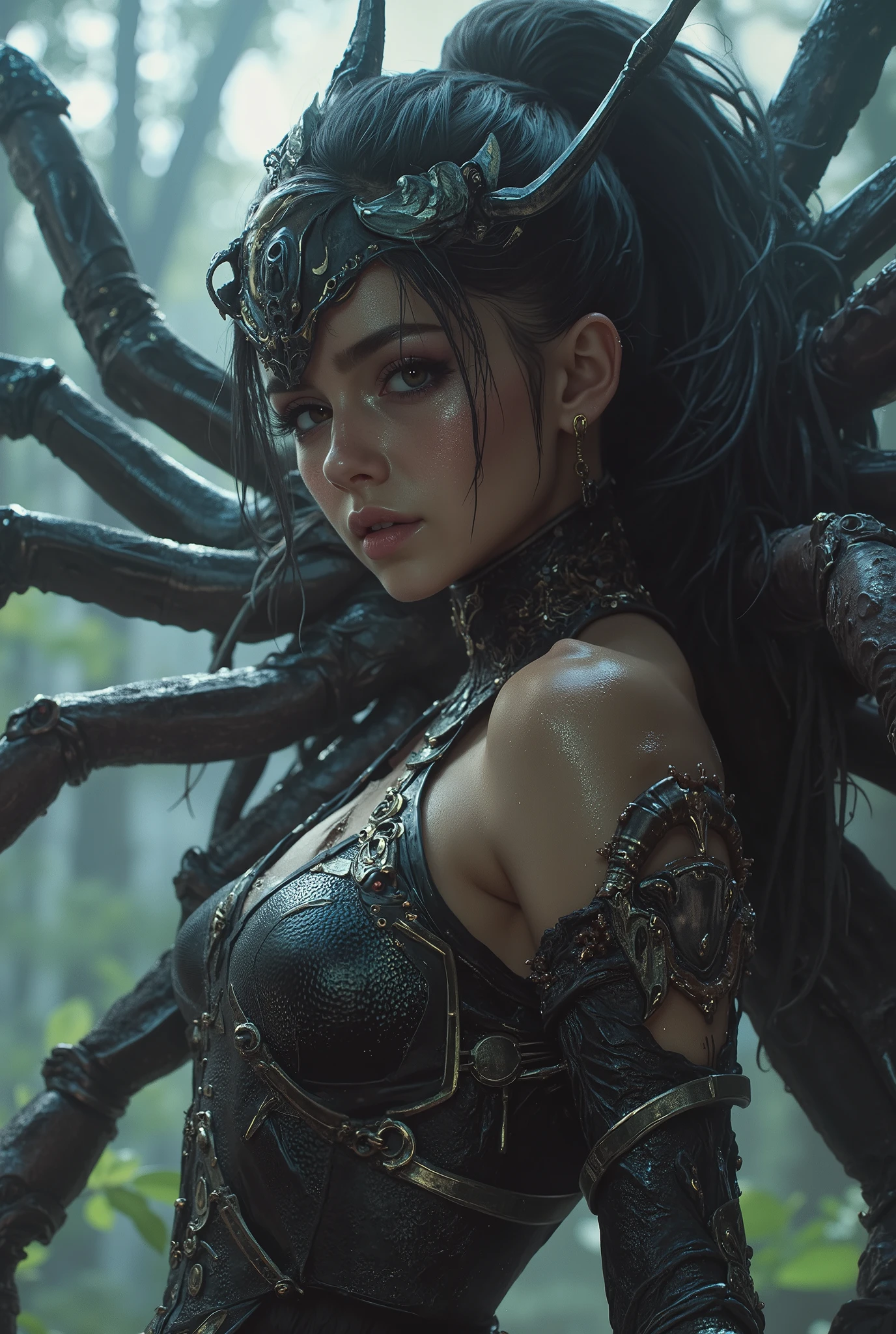 Terrible Phantom Combining Scorpions and Beautiful Girls, Precise Details, Terrible Expressions, poison々Nice appearance , Strong Offensive Poses, Dark Fantasy Backgrounds, Cursed atmosphere, disaster々Shiny Colors, Masterpiece,4K,realistic,real,Professional,Bokeh,Extreme Detailed Expression,physically-based rendering