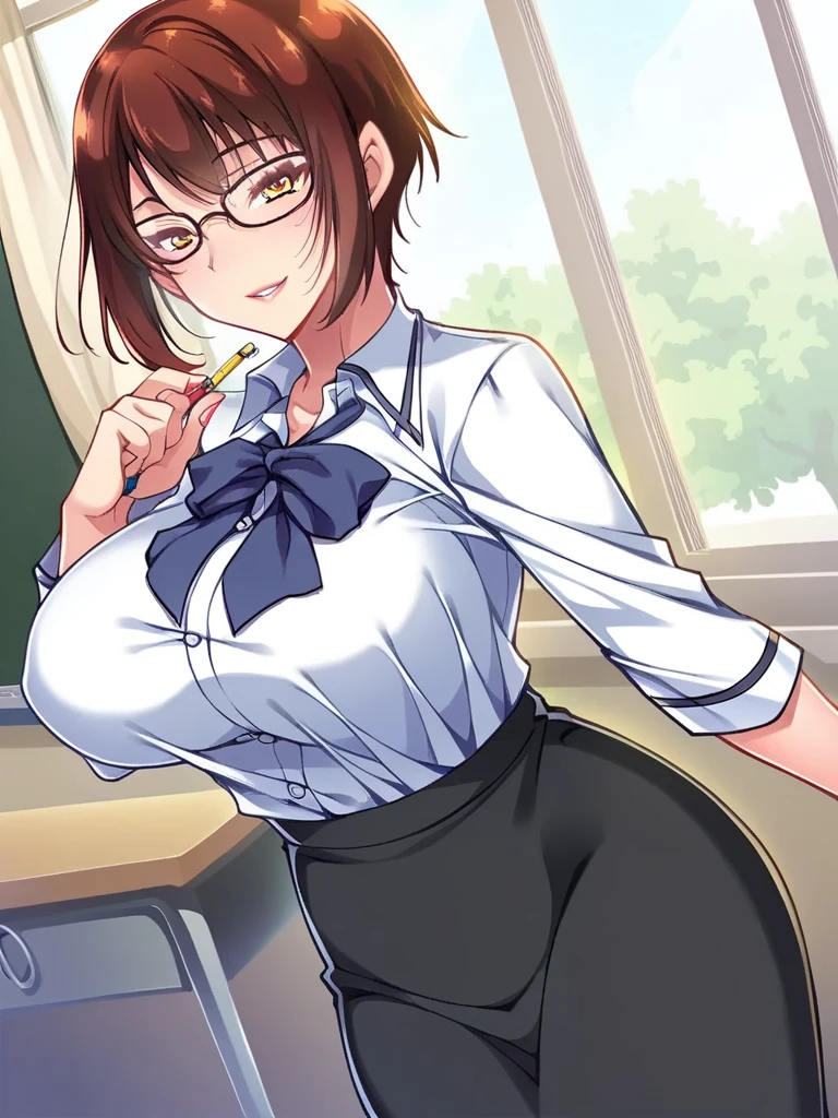 (( close、16k、highest quality、High detail、Rich skin detail, Hmph)))、Perfect Anatomy、office lady、(((Huge breasts、Chubby)))、Sweat,please put your hand on your chest、Wide ass、Thick thighs、(Red eyes)、Glasses、((short hair、Sweep your hair back))、((Black Hair)), ((((blush、Embarrassing、surprised))))、Sitting on the floor、Spread your legs、((Light blue floral lace bra、Light blue floral lace panties、White shirt、Pencil Skirt、Skirt flip、Open the shirt、please put your hand on your chest))、Tight clothing、:○、(locker room)、