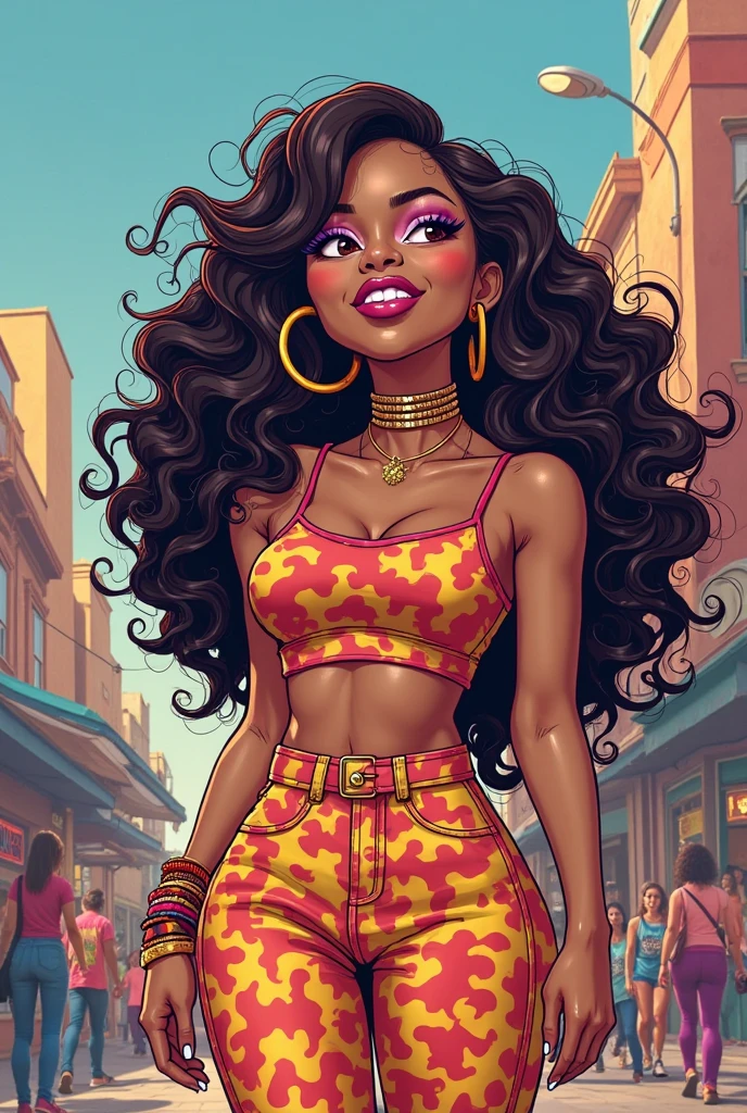 there is a woman in a bikini walking down the street, beautiful city only black women, cartoon pintura digital, pouco detalhado. pintura digital, realistic bikini, in style of pintura digital, #1 pintura digital of all time, # 1 pintura digital of all time, pintura digital 4k, oil pintura digital, style pintura digital, in digital illustration style