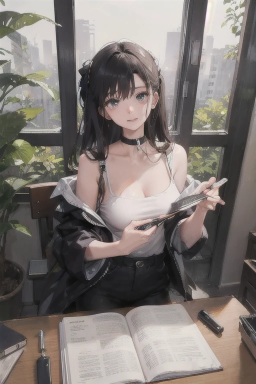 masterpiece, night, highly detailed, stars, best quality, 1girl, solo at night, Luna, black hair, red eyes, blunt bangs, reading, black clothes