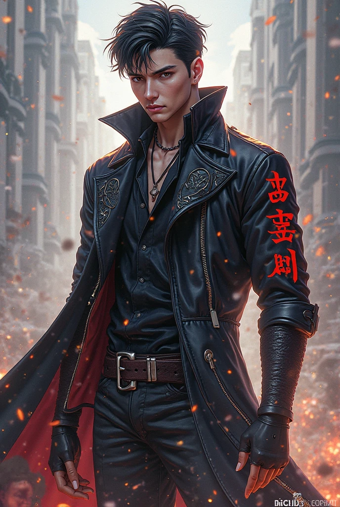 A card border UI，Modern urban minimalist style，Suspense style，Character profiles。Leave a square blank space in the middle，There is a ruby under the bezel。Parchment backing，There are blood stains on it。Black and White、yellowish、Lilac main color。