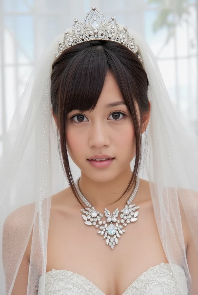 Smiling Haro bounces around in a sexy wedding dress in the style of Sayla Mass by Yoshikazu Yasuhiko