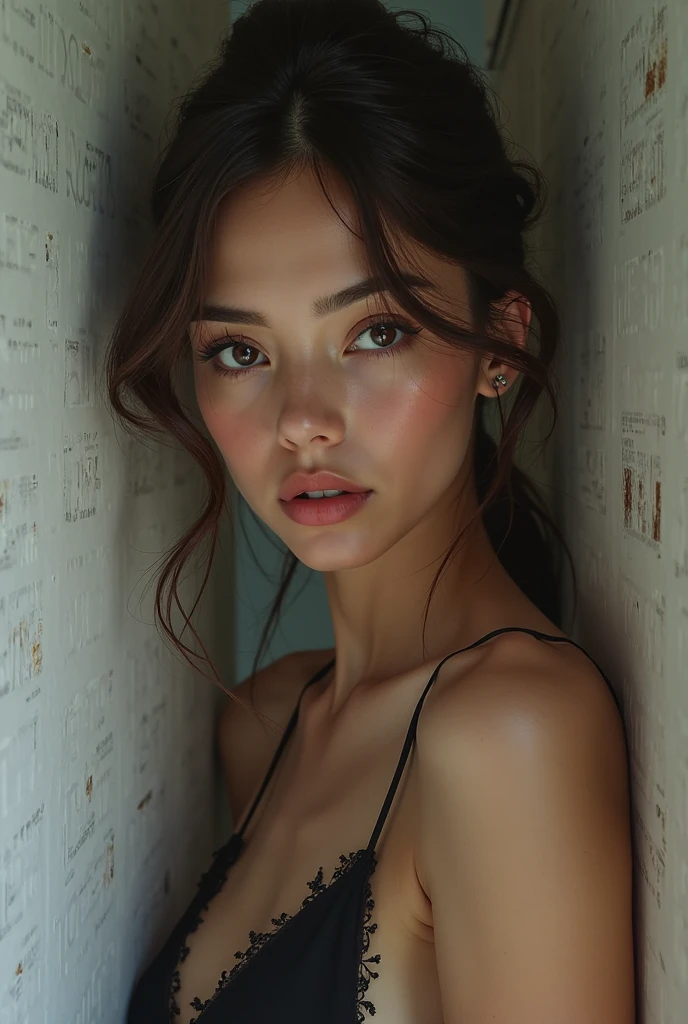 Detailed face of woman looking into camera, olhos azuis, warm thick red lips, boca separada com sensualidade, corrigir dedos deformados, fotorrealista, sharp eyes, Eyes for the camera, sorrindo levemente