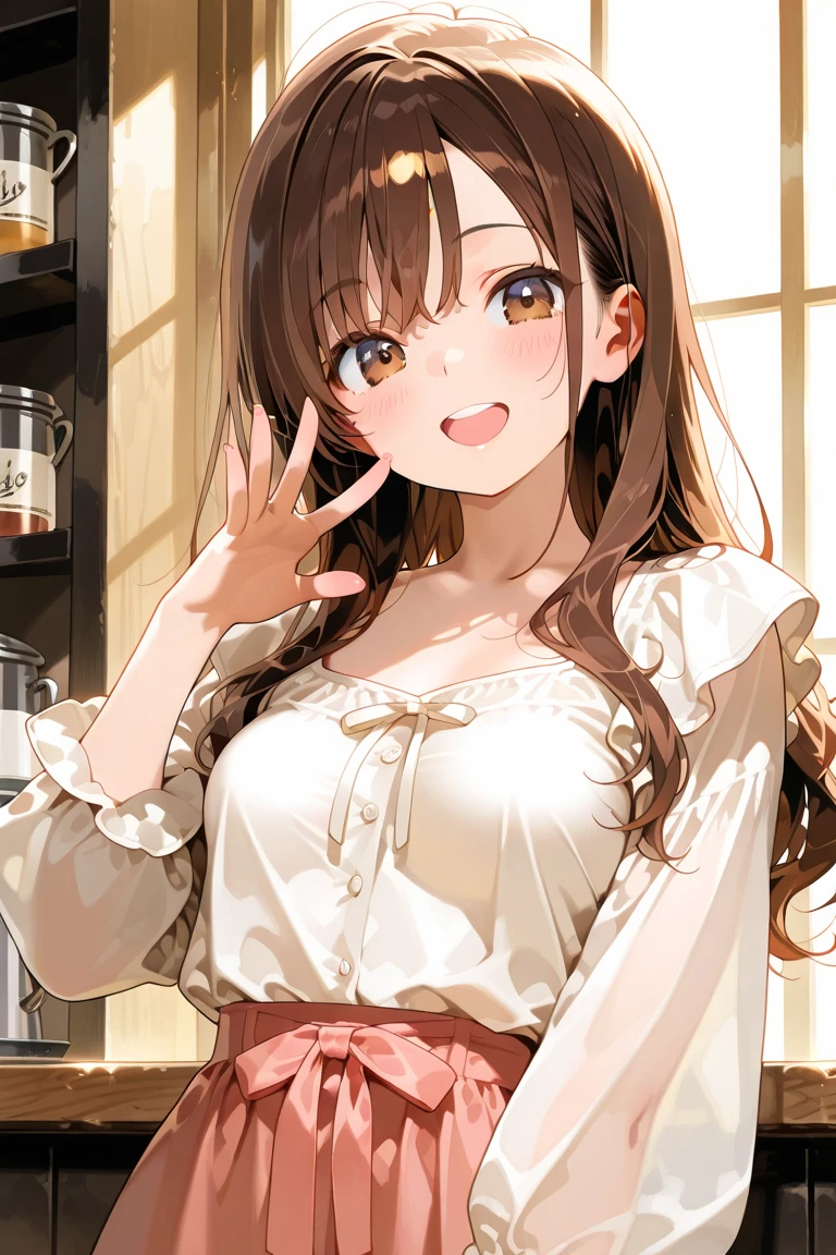 ((1girl)), super fine illustration, vibrant colors, absurdres extremely detailed CG, 8k wallpaper, (masterpiece:1.3), dynamic angle, dynamic pose,
best quality, depth of field, cinematic lighting, ultra detailed, brown long hair, very straight hair, large breast, white knit dress , 20yo, cute, very baby face, brown eyes, kawaii, smile, droopy eyes, arms at sides, smartphone, modern living room, peace fingers, Hold your smartphone in your hand、The screen is facing you