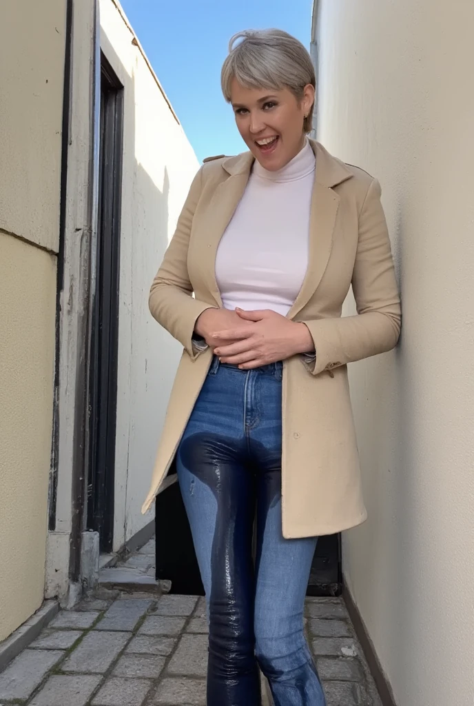 30 years old. cute smile. beautiful face. medium breast.highres, beautiful women, high detail, good lighting, lewd, (wet pants), (((wetting herself))), (((peeing herself))), (((peeing self))), (pee streaming down legs), peeing stain, (thick thighs), nice long legs, lipstick, detailed face, pretty face, pretty hands, embarrassed blushing face, humiliated,
