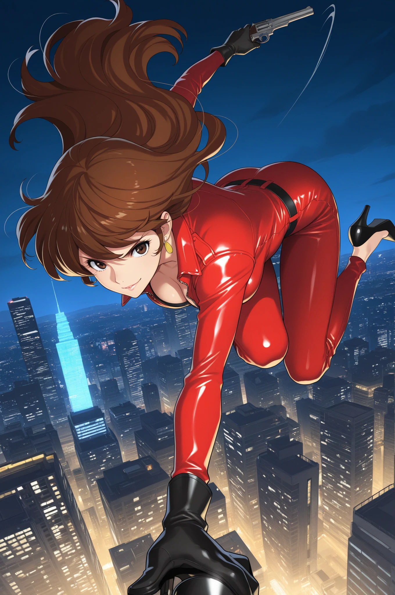 Primary school students、child、Long Hair、Small breasts、Small breasts、Nipples、Embarrassed、Red face、smile、Sweat on the cheeks、((See-through bodysuit、Fishnet tights))、City of night、Rooftop、Battle pose、8 year old 、Realistic body
