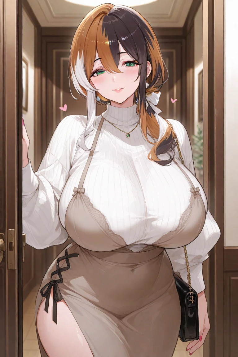 1girl, solo, aru, (halo), (horns), horn, false smile, mature female, standing, sweat, fog, sweater, flustered, panicking, rushing, revealing clothes, forced smile, half-closed eyes, slut, white shirt, jacket, (black fur), sleeveless, microskirt, golden bracelet, wrist ring, jewelry earrings, high heels, nodded head, underboob, pleated skirt, microskirt, blush, (dark skin:1.4), (blonde hair:1.3), (sweat:1.2), sweatdrop, milf, mature women, sagging breast, (huge breast), peaky, ((areola slip)), big belly, chubby, plump, BREAK, masterpiece, best quality, detailed face, face focus,