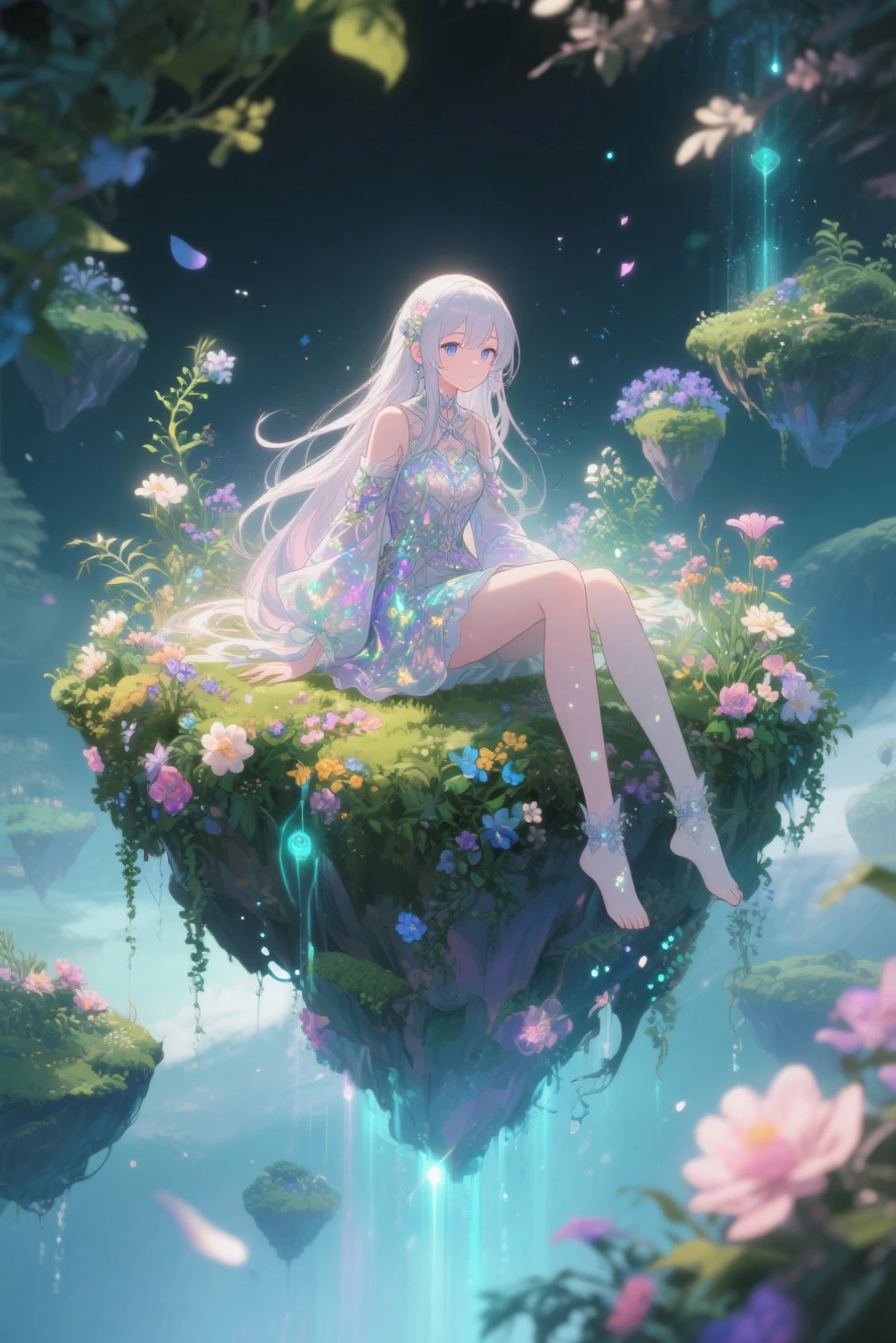 woman、1 person、The crystals are shiny and beautiful、Rainbow colored and beautiful、Gentle light、flower園、flower、pink、fractal、Fantasy
