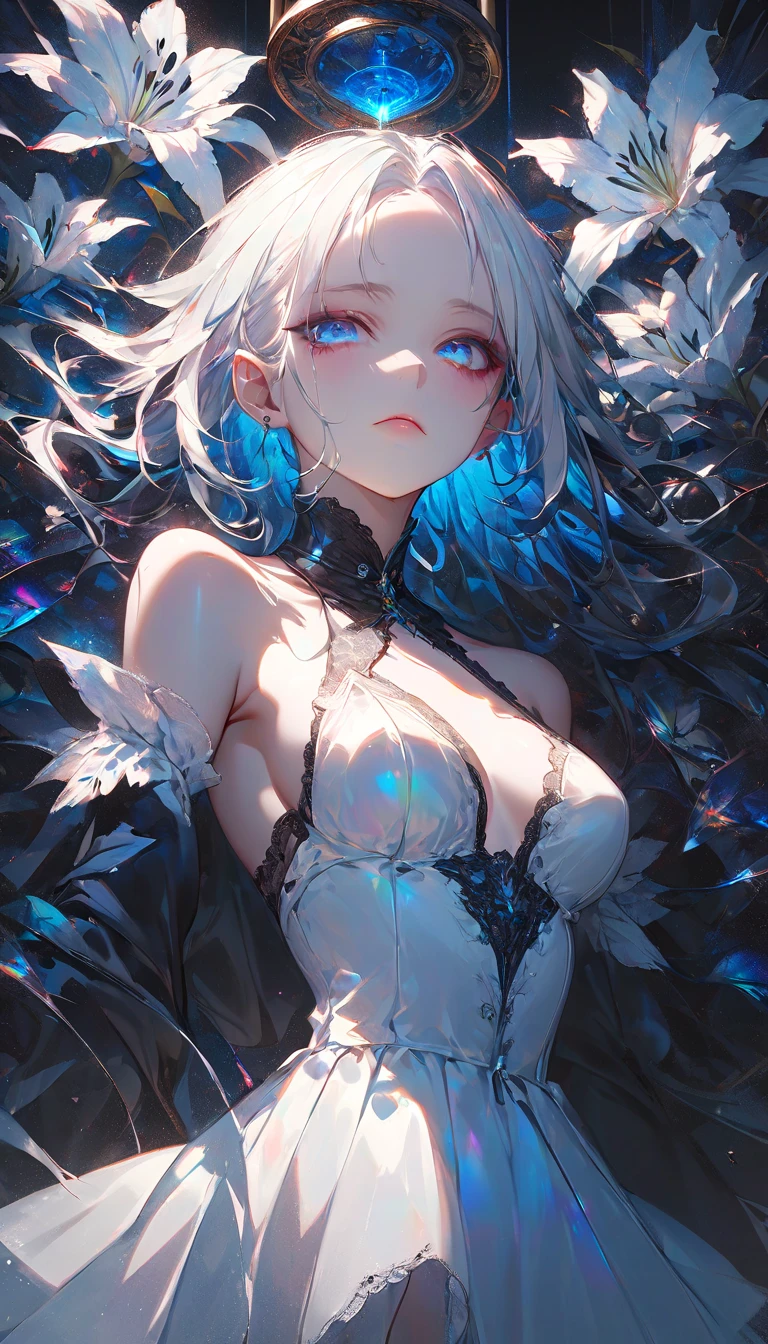 (tmasterpiece:1.1),(Best quality at best:1.1),(HighDynamicRange:1),ambient lights,hyper qualit,( Super detailed original image),(1个Giant Breast Girl, full bodyesbian),((harajuku fashion)),((flower with human eyes, flower eyes)),double contact,流体抽象Artistically的融合,Glitching,(Original illustration composition),(Limited color blending, 极简Artistically风格, 几何Artistically风格, butterflys, Artistically),Red sexy thong