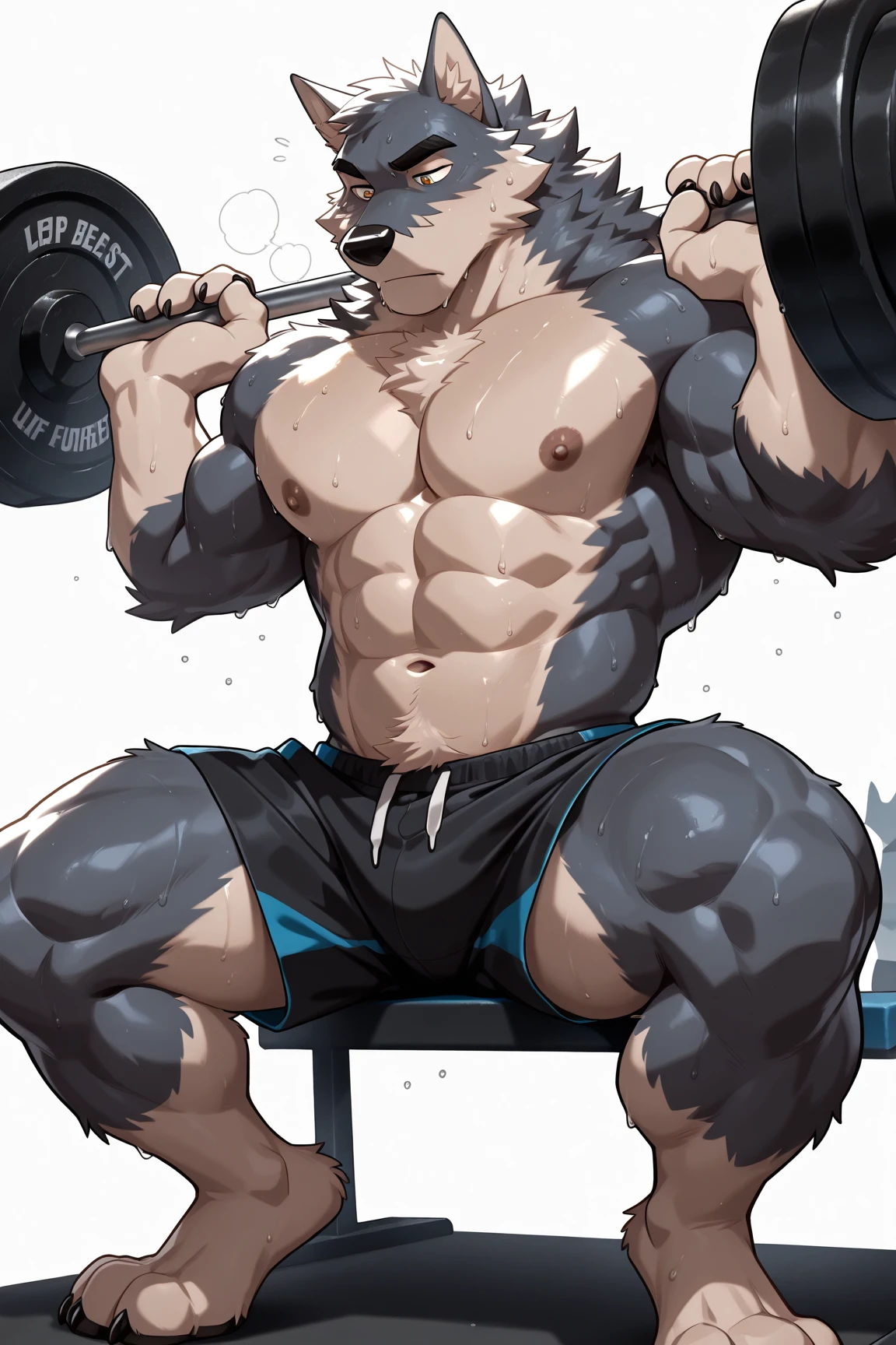 (highest quality:1.2), (masterpiece:1.2), anime, ultra detailed, angle from bottom
, (Black Wolf:1.4), great physique,Strong arms, manly, bodybuilder, (Fine veins:1.9)
, (Excessive sweating:1.7), (Sweat all over the body:1.7), (shirtless:1.8)
, (Transforming from a human to a werewolf:1.9)
, (ultra detailed black dick:1.4), erection
, Fine grain, (ultra detailed eyes:1.4), black sclera, detailed pupil
, black tongue, Saliva, Salivaが滴る
, (rugby uniform:1.5)
, From null-ghost, (classroom:1.5), dark night, (Being seen by many people:1.3), (Being touched by a human student:1.3)
, (Having her underwear pulled down by a human student:1.3)
