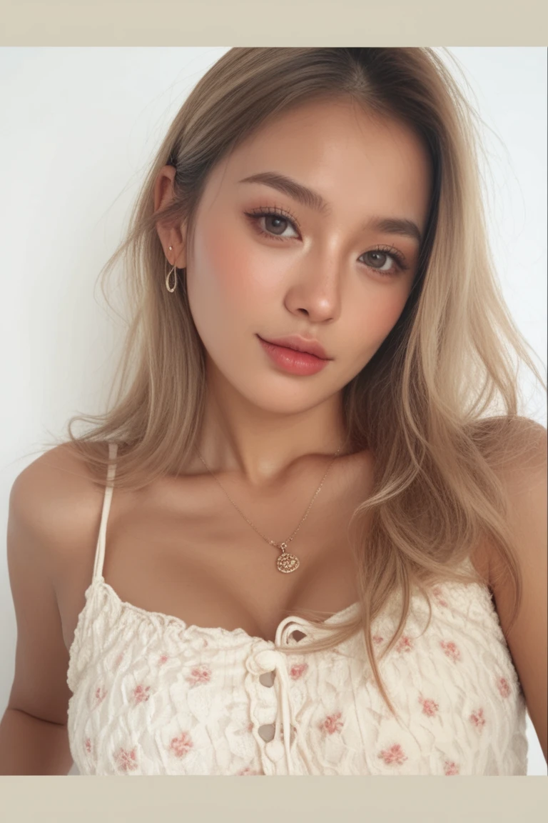 asian, Korean, pink lips, cheveux blonds, Beautiful neckline