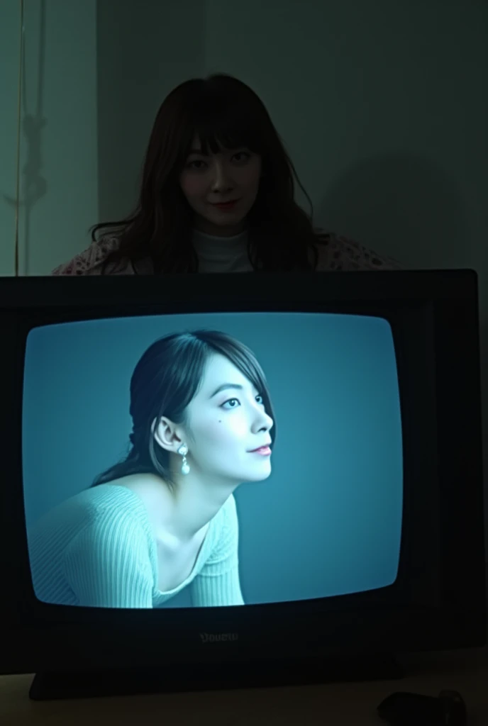 Please draw a girl who loves movies。I&#39;m watching a movie at home。