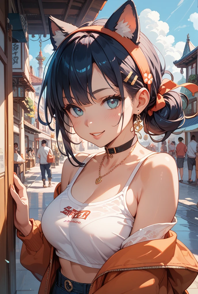 (masterpiece:1.3), (8K, Practical, RAW photos, best quality: 1.4), Japanese々, (1 girl),25 years old, Pretty Face, (Practical Face), (Black Hair, short hair:1.3), beautiful hairstyle, Practical eyes, beautiful eyes, beautiful eyes, (Practical Skin), Beautiful skin, charm, Ultra high resolution, high resolution, closure, image, Golden Ratio, Detailed makeup, Look at the bystanders, Smile, (Shoulder shape), huge , Crazy breast swelling, Chest larger than shoulder blades, Big breasts and thin waist,(huge breasts:1.2),Hydrated skin((rogue))((非常huge乳房)),((Grooves reveal original skin))