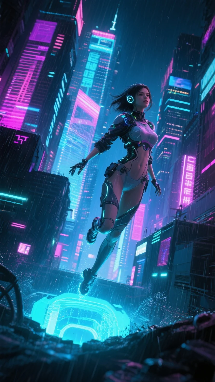 (best quality,4k,highres,masterpiece:1.2),ultra-detailed,realistic:1.37,A busty malaysian woman (age 20) pilots a sexy ninja themed mecha to stop an invasion of slimy alien tentacle beasts,illustration,metallic,ninja armor,powerful stance,explosive action,sunset horizon,cityscape,neon lights,sharp focus,glowing,physically-based rendering,action-packed, intense combat,sci-fi,horror,neon color palette,heavy shadows,dynamic lighting,fluid motion