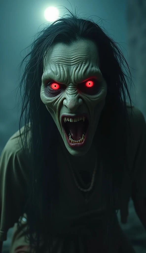 Wendigo, inside a dark cave, glowing eyes, screaming