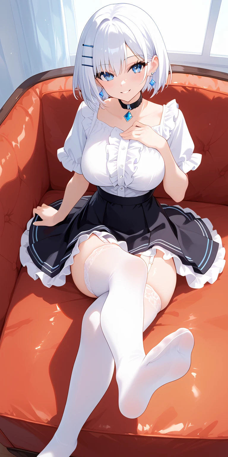 Re:Zero's Rem、light blue hair、short hair、table top、High resolution、many girls multiple girls、large crowd、lots of cute girls、big and full breasts、naughty body、See-through、throw、、whole body、Are standing、Look up at me、confused face、blush、embarrassing、Excited、white breath、black pantyhose、female shape'Private parts are clearly visible、I can see your nipples、white skirt、micro mini skirt、very short skirt、hospital、hospital room、Many people々々々々、in the crowd、bare chest、show your chest、Upper grade、A lot of milk comes out from the nipples、Breast milk gushes from the nipple、white nurse uniform、cat ears nurse uniform、white one-piece nurse uniform、Bangs that cover one eye、pink hairpin、sit on bed、white sandals、white pantyhose、open your legs、open thighs、emphasize the chest、chest to chest、night viewが見える部屋、night view