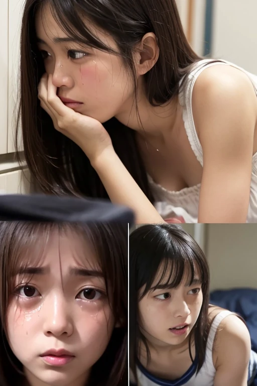man and woman hugging with tears on their faces with their heads down anime version