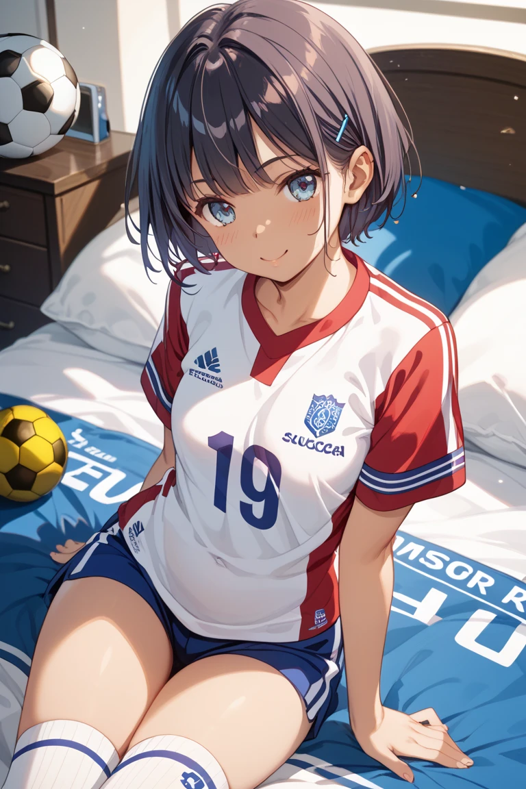 Afghan sporty girl, (24 years old), in the hotel, night, sitting on a bed, satisfied expression, (from below view), (face and skin details), (masterpiece, best quality, highly detailed, hyper realistic)