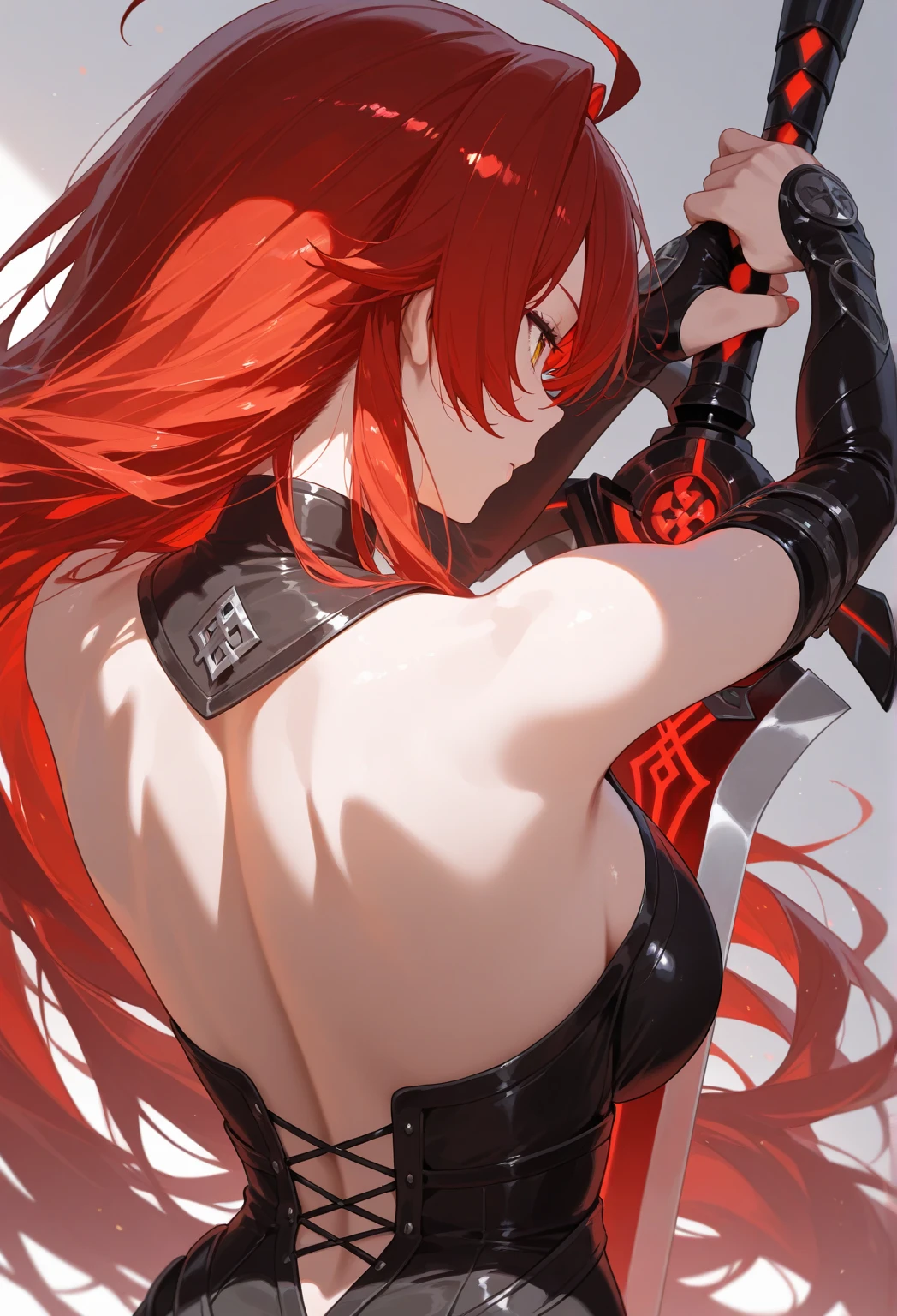 Best Quality, Masterpiece, ultra high resolution, (realist: 1.4),character with good anatomy perfect anatomy perfect anatomy girl with a red power scythe in niji journey style half body with some perspective girl with pink hair and two red horns on her head in a dynamic and powerful pose in motion saturated warm colors Bold contrast and dramatics, with a focus on intense lights and shadows. Fluidity and movement, with a fresh and contemporary style. childish tones: Dynamic and detailed composition, with emphasis on action and movement. 4 demon arms