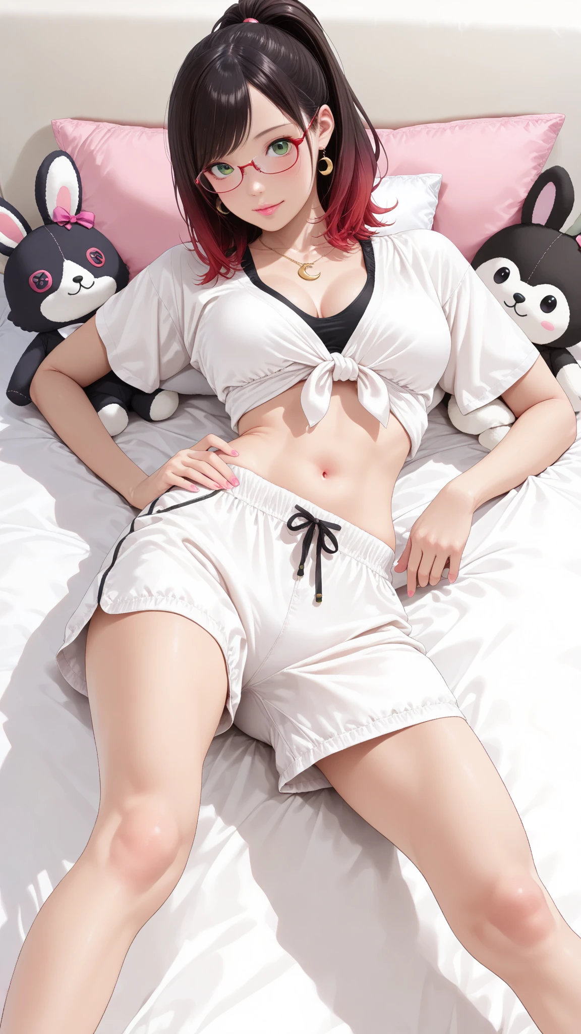 A Korean beauty wearing a white T-shirt printed with a love pattern and pink leggings underneath, slim figure, full-body photo, long white hair, bangs hairstyle, melon seed face, big eyes of Shui Lingling, sexy little mouth, medium chest, background bedroom, study, sexy charming, slim figure, sexy charming, standing straight at the waist, high detail, movie quality,