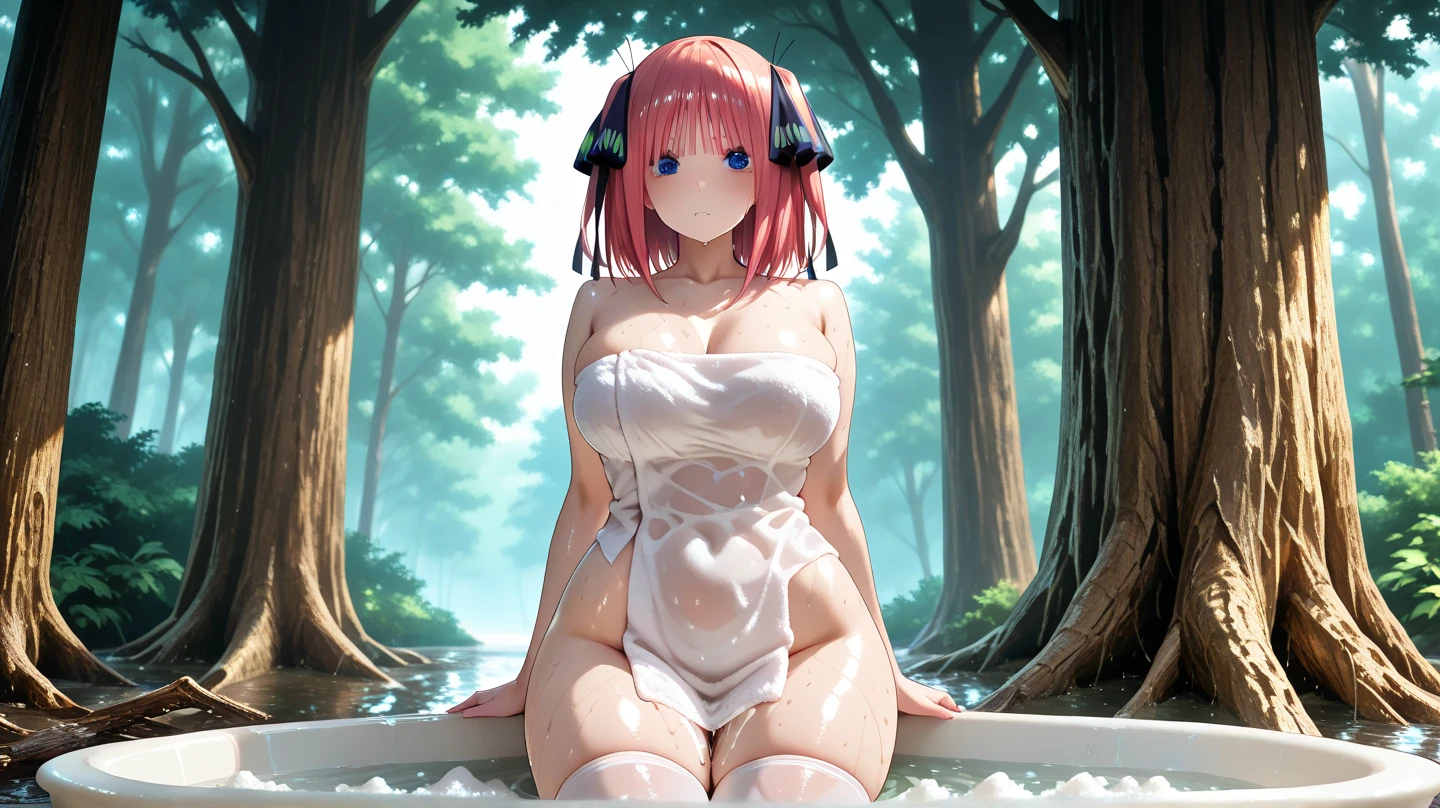 Nino Nakano,pose sexy,futuristic clothing,forest, white light bikini girl, camel toe,