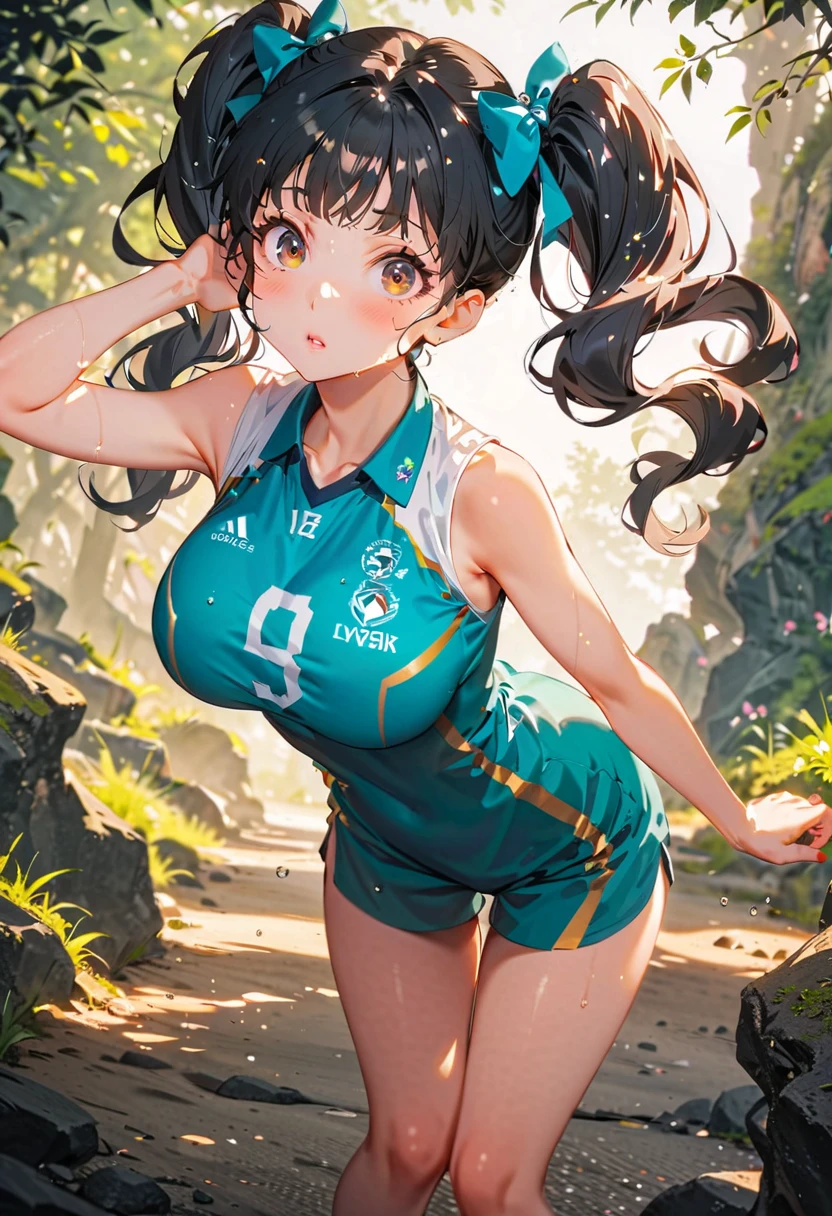 (top-quality、in 8K、32K、masterpiece、nffsw、超A high resolution、Impresionismo、Photorealsitic:1.2)、Angle from above、High angle、cowboy shot、sharp focus、detailed faces and eyes、school ground、athletic field、Evening glow、beauitful face、blurry backround、16-year-old beautiful girl、shinny skin、Sharp pupils、Realistic pupils、Full body, school ground、beauitful face、blurry backround、18 year old beautiful girl、shinny skin、short-hair、Platinum blonde beautiful hair、Red Eyes、(Athletics Costumes、Running:1.3)、thighs thighs thighs thighs、Curve、Dynamic Poses、Navel Ejection、wetted skin、wetting hair、Powerful composition