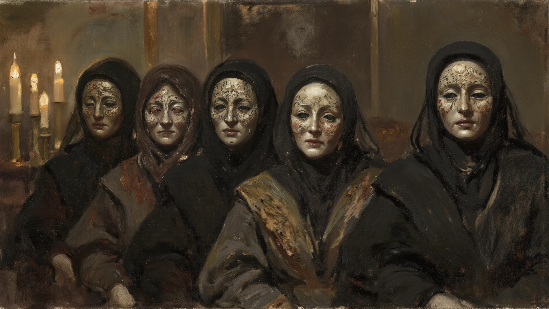 8K，Six masked Arab slave girls were tied to the podium，binding，enslavement，Gaggage，bound waist，Blindfolded，handcuff，anklet，For people to choose，Masked woman in background opens wooden box，Drag out the bundled one，Slave girl trapped in a wooden box，A row of veils and masks on a luxury booth，Beautiful women wearing only underwear wear wear gorgeous burqas，There are female guests wearing veils，The masked female boss introduced on the side，All masked，In coastal cities，Modern luxury Arabian slave market，Slave girls monopolized the market，Luxury carpets，tapestry，Arabian luxury décor，Many Arab masked beauties，All Arab Beauty employees，All-Arab female guests， Cinematic texture
