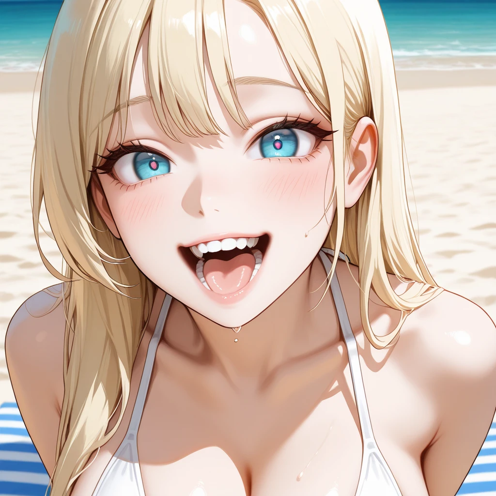 girl　Blonde　Swimsuit　Handjob　ejaculation