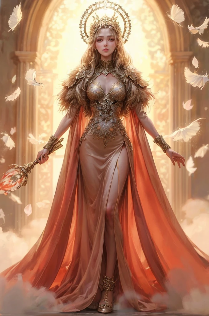 A woman in a feather cloak on her head, Artgerm, epic fantasy figure art, realistic painting, fantasy art light high contrast masterpiece