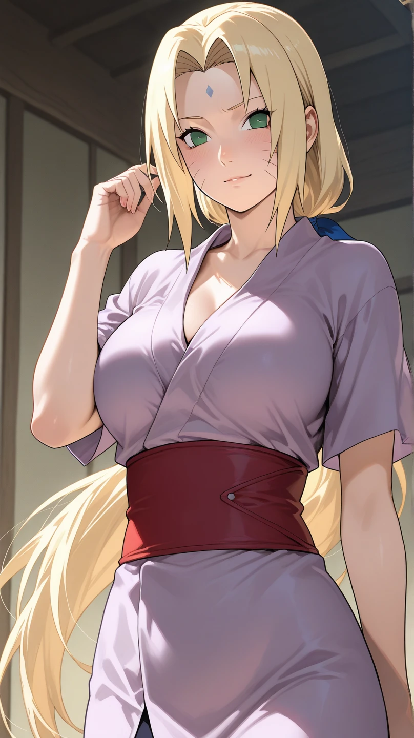 Ino yamanaka, komono, nevando, sitted,Purple clothes,Off-the-shoulder attire,cleavage,ssmile,Be red in the face,inside in room,Close-up close-up,with a good figure