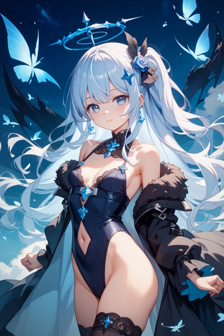 monochrome, watercolor, highres, top quality, best quality, paid reward available, High-quality illustrations, unparalleled masterpiece, perfect artwork, absurdres, 1girl, kemono, furry, detailed body fur, animal face, animal hand, Archaic Smile, holding a cluster of sky blue flower in both hands, which are positioned at chest level, She is wearing a simple ring on the ring finger of her left hand, unfocused spread of sky blue flower, fan-created work shared on platforms Pixiv or Twitter,