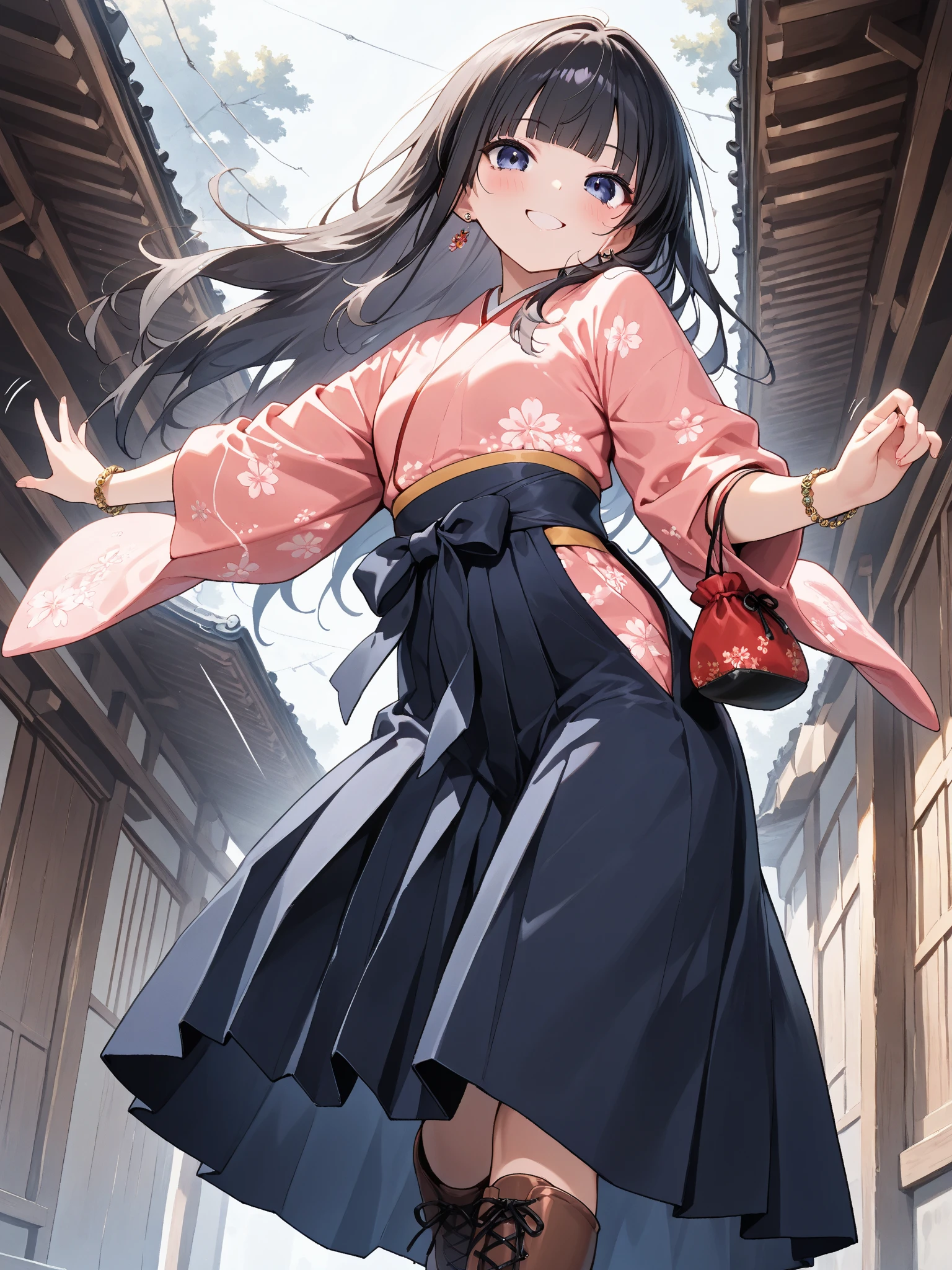 Girls under 8 years old, under 100 height, dress, small breasts, patterned cotton panties, fabric realistic, black long hair, no jacket, old shrine